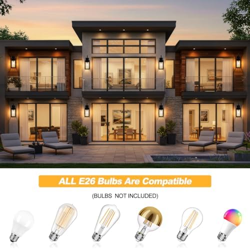 19" Dusk to Dawn Outdoor Lighting Porch Lights Black with Gold Trim 2 Pack - Image 6