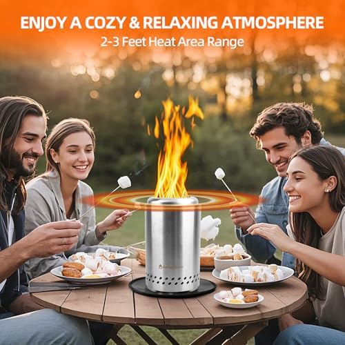Spinning Flame Tabletop Fire Pit by AmazStove, Low Smoke Stove Outdoor Safe Burning Firepits, Fueled Pellets or Wood, Travel Bag&mat&Forks Included, 10 x 6 Silver - Image 6