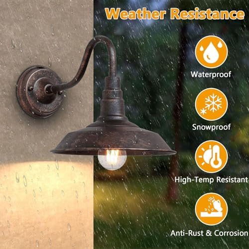2-Pack Outdoor Barn Lights, 10" Bronze Gooseneck Wall Sconces - Image 3