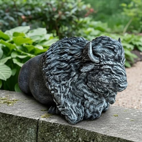 OLOMA Sitting Bison Garden Statue Concrete Outdoor Buffalo Handmade Sculpture Yard Decor Patio Lawn Ornament Cement Wildlife Animal Accent Rustic Farmhouse Gift Realistic Bison Sculpting - Image 3