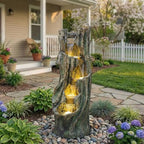 Tree Design Water Fountain Outdoor with LED Lights, 39.4" Tall Cascading Water Feature for Patio, Lawn, Backyard & Garden, Natural Stone Look Resin Outdoor Water Fountain Decor (Tree 39.4" H) by BHFOLO
