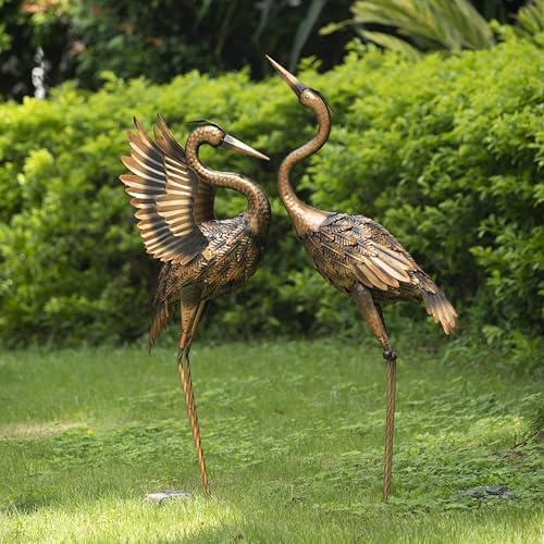 TERESA'S COLLECTIONS Garden Decor, Set of 2 Brass Herons Garden Decor, 25-26", Waterproof Metal Garden Statue, Herons Gifts, Garden Gifts for Women Mom, Indoor/Outdoor - Image 2