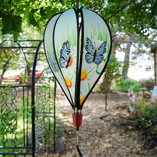 In the Breeze Blue Karner Butterfly 6-Panel Kinetic Hot Air Balloon Wind Spinner,Blue Butterfly,11" W x 17" H, 26" Tail,1057 - Image 5