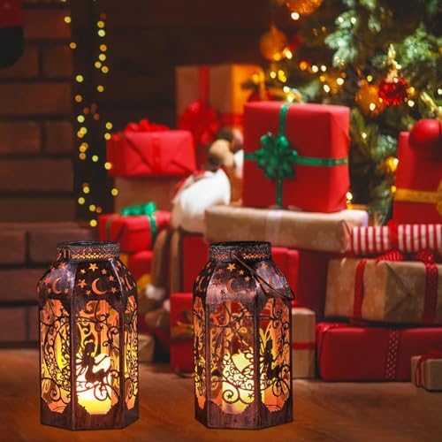 Solar Lanterns Outdoor Waterproof Fairy LED Metal Lantern Candle Glow - Image 2