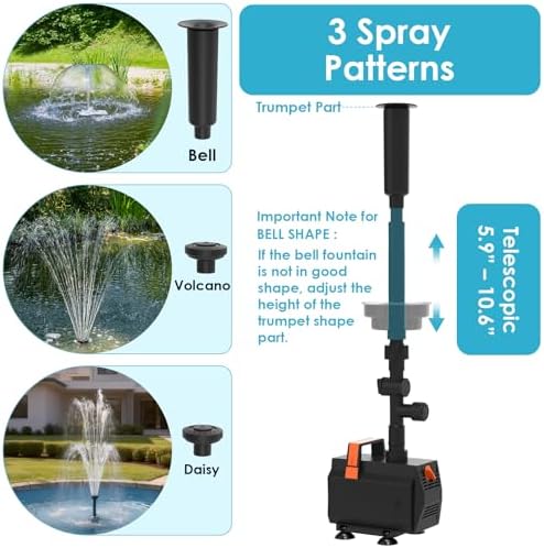 AquaMiracle Submersible Pond Fountain Pump 600GPH | Remote Controlled LED Lights | Outdoor Water Fountain Pump | 3 Fountain Patterns | for Small Ponds, Gardens, Water Feature, Bird Baths - Image 2