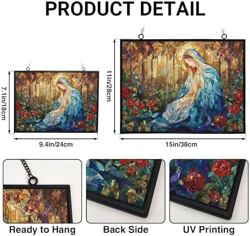 Customized Rectangle Sacred Christmas Holy Mary in Rose Forest Suncatchers for Windows, Stained Glass Window Hangings,Hand-Painted Glass Panel Perfect for Home Décor - Image 3