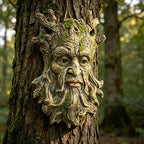 Whimsical Tree Face Garden Decoration, Tree Faces Decor Outdoor Wall Mounted Statue Art with Leaf Features, Outdoor Decor Garden Accessory, Resin Sculpture, Nature - Image 2