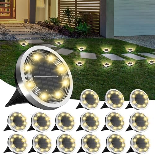 INCX 16Pack Solar Ground Lights Outdoor, 8 LED, IP65 Waterproof, Warm White by INCX