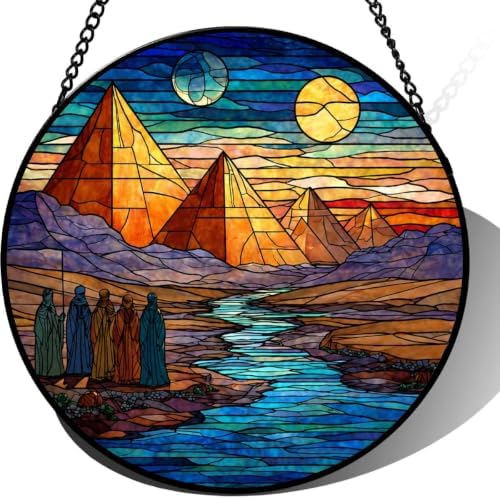 9.84 Inch Stained Glass Suncatcher Egyptian Pyramid Landscape Window Hanging Desert Sunset Art Decor Unique Gift for Her Mom Wife Travel Lover Home Ornament Wall Art by Unknown