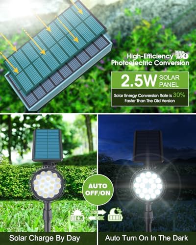 DBF Solar Outdoor Lights, 600LM Solar Spot Lights Outdoor Waterproof with 2 Lighting Modes, Adjustable Head & Solar Panel Landscape Spotlights for Flag Garden Yard Driveway Patio(Cool White, 4 Pack) - Image 4