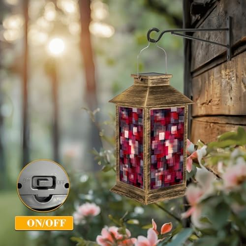 Solar Lantern Outdoor Waterproof Rectangular Creative Merry Christmas red self Chequered Checkered Garden Decor LED Hanging Solar Lights Tabletop Lamp Gifts for Women Mom Outside Yard Patio Porch - Image 5