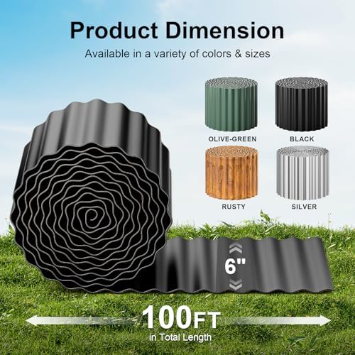 Land Guard Corrugated Garden Edging Border, 6" × 100' Landscape Paver Edging, Tall Landscape Edging, Fence for Garden, Flower Bed, Lawn and Landscape Edging (Black) - Image 2