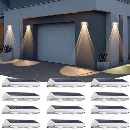 12 Pack Solar Fence Lights Outdoor Waterproof LED - 3000/4000/6000K 3 Mode, IP65 Waterproof Fence Lights Solar Powered, Solar Wall Lights for Outside, Backyard/Step/Patio/Deck Fence/Stair Railings by LIANGLOME