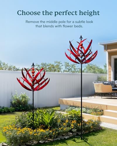 Yard Garden Wind Spinners - 91" Height Extra Large Wind Spinners Outdoor Metal, Kinetic Wind Sculptures for Lawn Patio Garden Decor (Burgundy Lotus) - Image 6