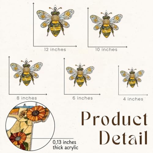 Honey Bee Daisy Acrylic Suncatcher 8 Inches, Fall Decoration Indoor Outdoor, Bedroom Porch Decor, Stained Glass Effect Window Hanging, Bee Garden Ornament, Nature Lover Gift for Mom Grandma - Image 2