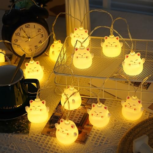 CAKERS Cute Cartoon Cat String Lights|Creative Luminous Night Light|LED Warm White Copper Wire Lights|Hanging Fairy Lights for Bedroom Party Decor,A,10m(32.8ft)-80LED-USB - Image 2