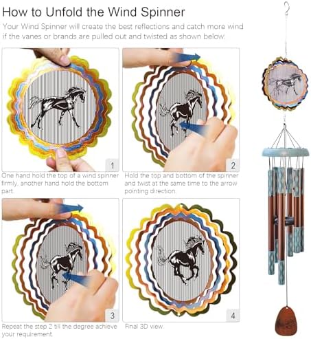 Aoedelyart Wind Chimes for Outside with 3D Animations Horse Wind Spinner,37" Memorial Wind Chimes Outdoor Garden Decor,Horse Gifts for Women Mom Grandma Men Father,Patio Decorations,Garden Ornaments - Image 5