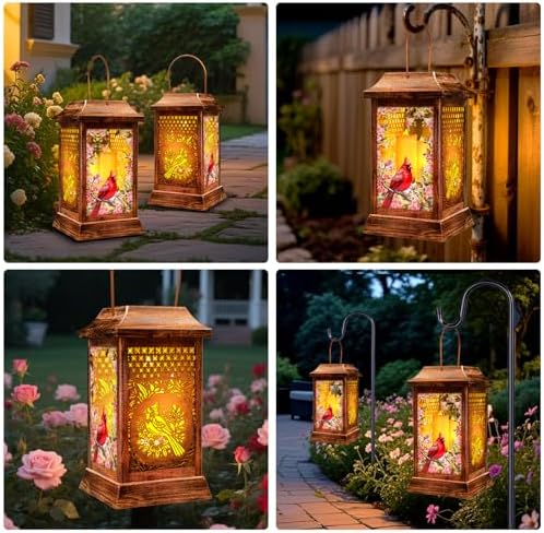 Cardinal Solar Lanterns Outdoor Hanging Lanterns, Metal Glass Garden Decor Solar Lights, Gifts for Women Mom Birthday Grandma Mothers Day, Waterproof Decorative Lantern for Outside Patio Yard - Image 7