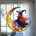 Witch on Crescent Moon Mosaic Acrylic Suncatcher by AVAGAN