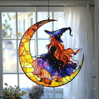 Witch on Crescent Moon Mosaic Acrylic Suncatcher by AVAGAN