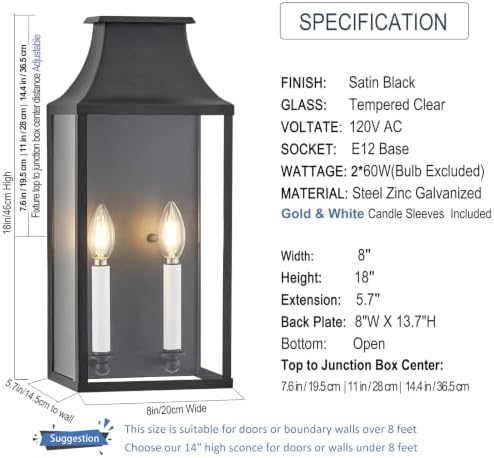 18" Medium Classic Outdoor Wall Light, House Exterior Sconce Lantern - Image 3