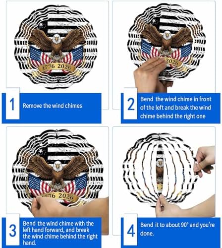 America 250th Anniversary Wind Spinner for Garden Yard 12In, Independence Day Bald Eagle 3D Stainless Steel Kinetic Hanging Wind Spinners Rustproof Outdoor Decor for Lawn Patio Home - Image 5