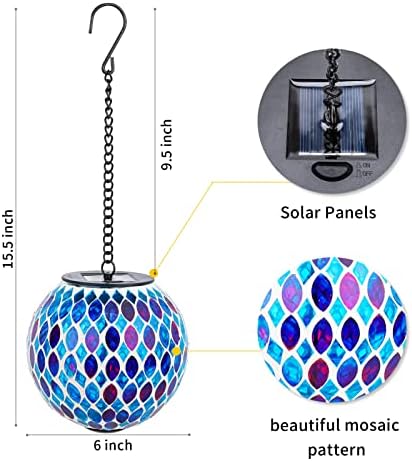 VCUTEKA Hanging Solar Lanterns Mosaic Crackle Glass Solar Light, Multicolor - Image 6