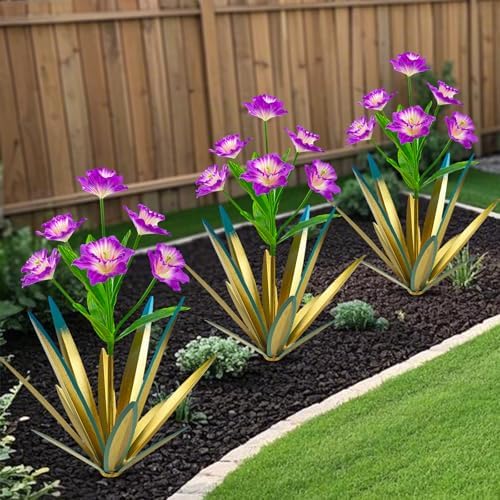 Homight Metal Agave Plant Outdoor Decoration Outdoor Garden Decoration Daffodils Flowers Mexican Yard Art Daffodils Flowers Decorative Garden Gift (3 Big Purple Daffodil) by HomightCentennial