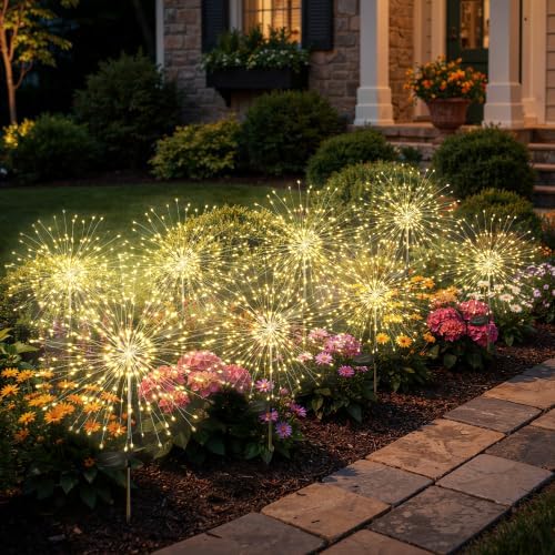 SOLPEX Solar Garden Lights Outdoor, 8 Pack Firework Lights, Warm White by Solpex