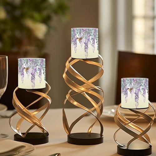 Pack of 4 Flameless Candles with Remote Battery Operated Candles with Timer Waterproof Flameless Pillar Tea Lights for Indoor Outdoor Wedding Home Decorations, Purple Floral Hummingbird - Image 4