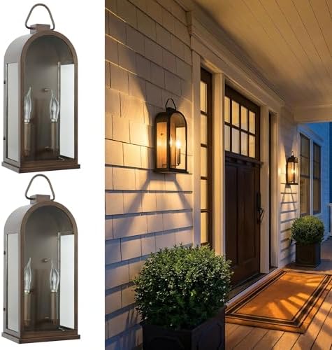 17" Outdoor Wall Lights 2-Light Lantern 2-Pack Exterior Lighting Fixtures by LPRZSG