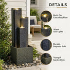 39" Outdoor Water Fountain, 3-Tier Resin Cascading Feature with LED - Image 3