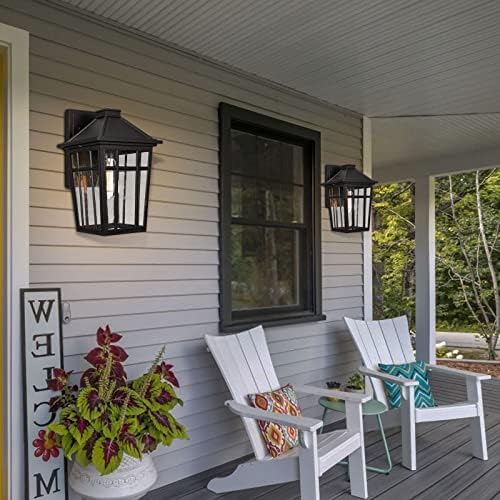 Darkaway Outdoor Sconce Lights Wall Light Fixtures, 14inch Large Porch Light Outdoor Wall Anti-Rust Waterproof Aluminum with Glass Exterior Light Fixture for Patio Yard Doorway Garage (Large, Black) - Image 6