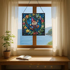 Wreath Swing Gnome Stained Glass Suncatcher – Square Hanging Window Panel for Home or Greenhouse – Whimsical Glass Art Gift for Garden Lovers, Christmas, Halloween, Father Days Of4WNz - Image 6
