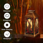 Solar Lantern Rabbit Portrait Stained Glass Style Roses Vintage Flowers Outdoor Waterproof Hanging Solar Light Outside Lights for Patio Yard House Lawn Decor Birthday Gifts for Women Mom - Image 5