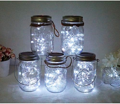 Solar Mason Jar Lid Lights, 10 Pack 30 LED Waterproof Firefly Fairy Lights with Hangers(No Jars), Outdoor Starry String Lights for Patio Yard Garden Wedding Lantern Decor (Cool White) - Image 2