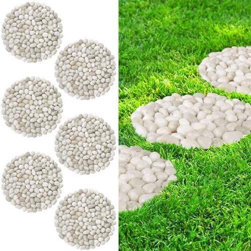 River Rock Stepping Stones Outdoor for Garden Walkway, 12 inch Diameter 6 Pcs Round Shape Paver Step Stones Polished Pebble River Stone Mat for Yard Lawn Patio Pathway Walk Way - White - Image 7
