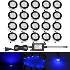 Low Voltage LED Deck Lighting Kit Stainless Steel 1W Waterproof Outdoor Yard Garden Decoration Lamps Landscape Pathway Patio Step Stairs LED In-ground Lights Black Border(20pcs,Blue) by QACALEDOutdoorRecessedDeckLightingKits