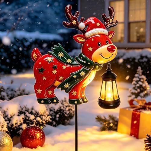 Solar Lights Outdoor Metal Reindeer Christmas Decorations Garden Stakes by MRHEPHAESTUS