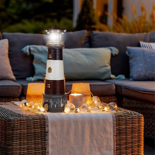 DOITOOL Solar Rotating Lighthouse Outdoor Lantern Garden Decor Resin Street Light - Black - Image 6