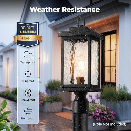 VIANIS Large Dusk to Dawn Outdoor Post Lights, Black Hardwired Waterproof - Image 4
