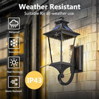 Emliviar Solar Wall Lantern Outdoor, Waterproof Outdoor Sconce Light, Dusk to Dawn LED Exterior Wall Lighting with Water Ripple Glass, Black Finish, 500181-SL SW BK - Image 4