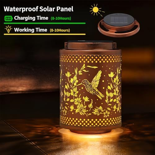 Hummingbird Solar Lanterns Garden Decor Birthday Gifts for Women Mon Grandma Metal Hanging Solar Lights Waterproof Outdoor Decoration for Outside LED Lanterns for Yard Patio Lawn Pathway Landscape - Image 4