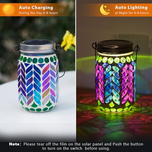 Stargarden 4 Pack Mosaic Solar Lantern ,Outdoor Hanging Jar Lights - Image 2
