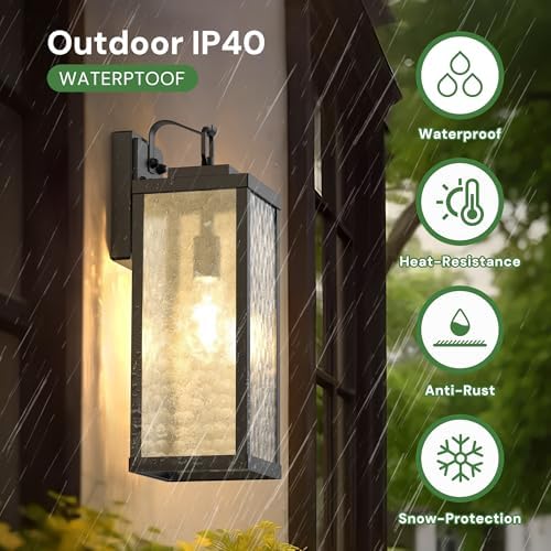 Outdoor Wall Lights, Exterior Lighting Fixtures with Water Ripple Shade 16" - Image 4