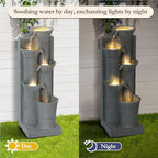 5 Tiered Waterfall Fountains, Bowl Water Fountain with LED Lights, Floor Garden Waterfalls Outside, Modern Cascading Flow Fountain for Garden, Yard, Patio, Home Decor (Light Grey) - Image 4