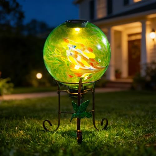 10 Inch Solar Glass Gazing Ball with 9.4" H Metal Stand - Image 2