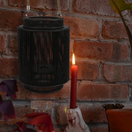 KALLORY Woven Rattan Lantern Candleholder Portable Hand-Weaving Decorative Windproof Candle Holder for Home, Garden, and Balcony Accent Lighting (Black Small, Without Candle) - Image 6