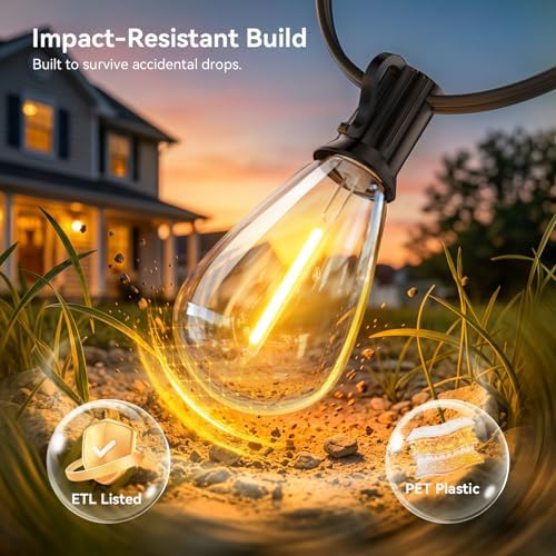 200FT Outdoor String Lights with Remote, Waterproof Patio Lights with 72+2 Shatterproof LED Bulbs,Dimmable Hanging Decor for Backyard Garden Porch Bistro, Timer & 3 Modes,2700K Warm White - Image 4