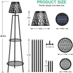 2 Pack Solar Floor Lamps Outdoor with 2-Tier Plant Stand, Metal Tall Planter Holder with Waterproof LED Lantern, Decorative Patio Light & Flower Pot Display Rack for Garden, Deck, Porch, Balcony - Image 3
